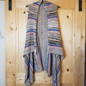 Lidly Knit Multi Stripe Asymmetrical Draped Open Front Boho Sweater Vest